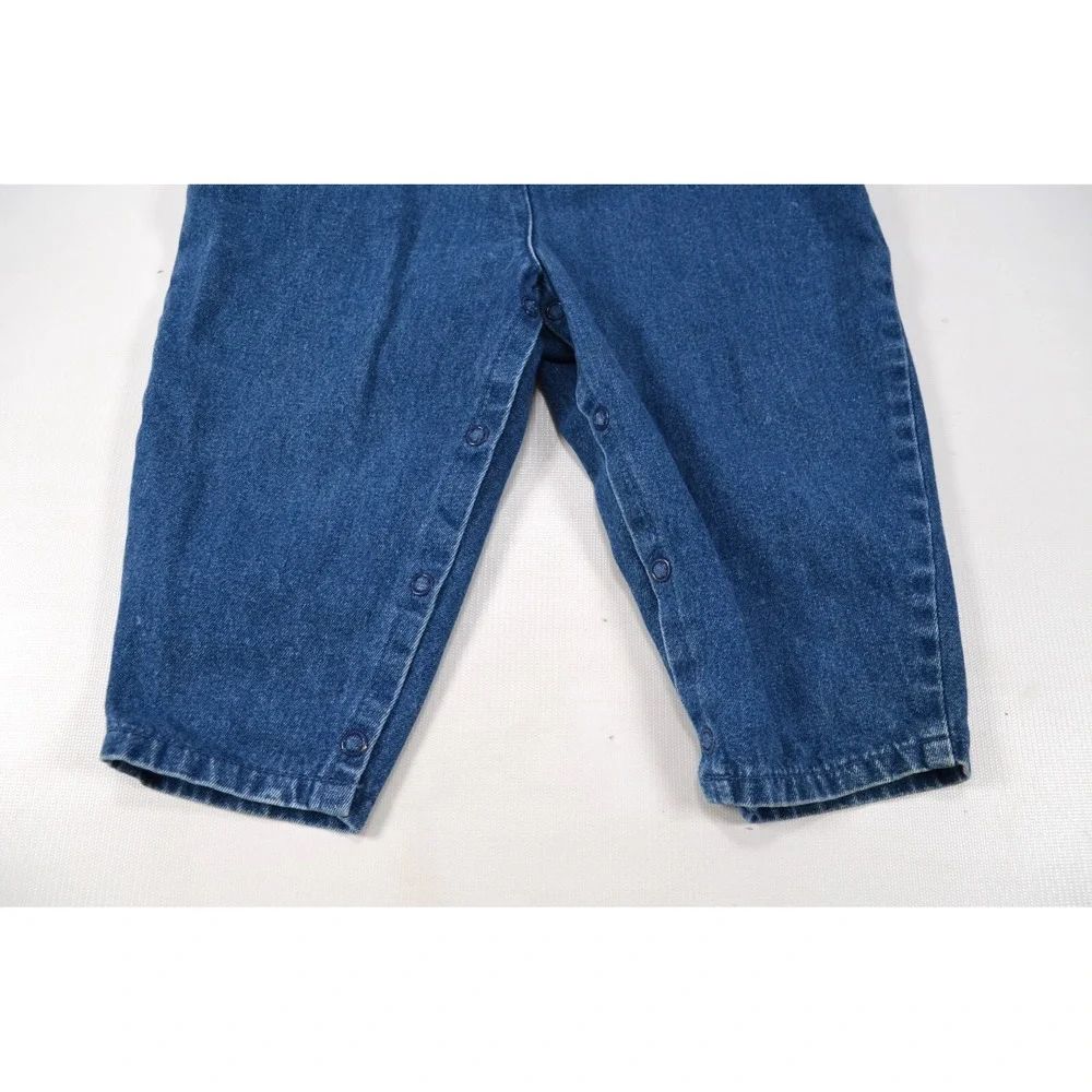 Vintage Pattiwack Blue Jean Denim Coverall Snap Legs Girls‎ Size 18M Flower Trim